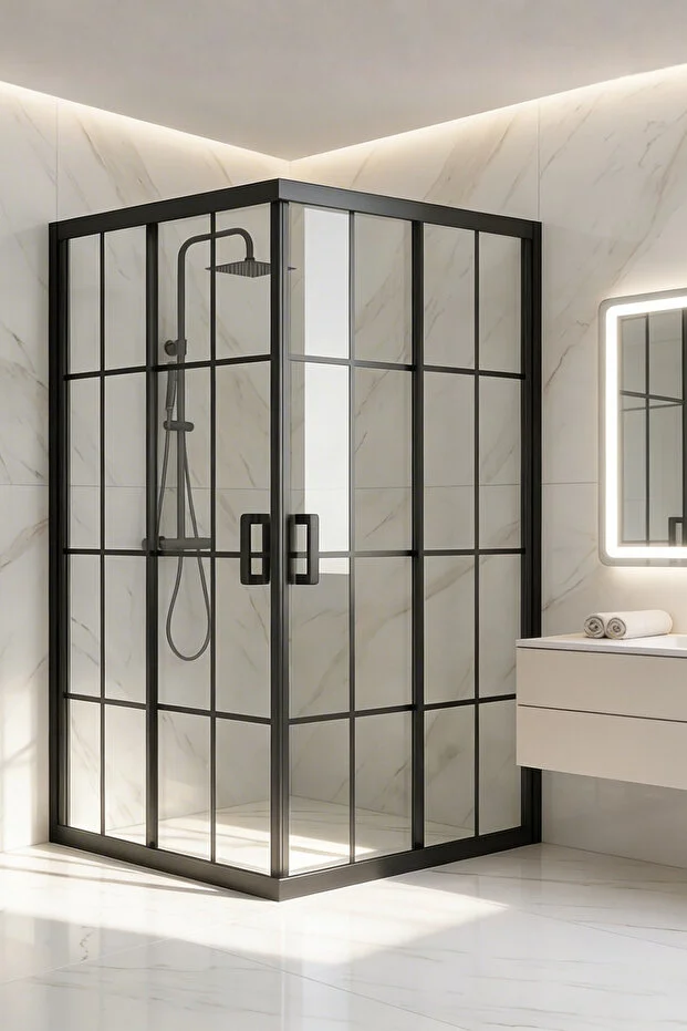 Duşakabin Kare 5mm Siyah Çizgi Cam 190cm